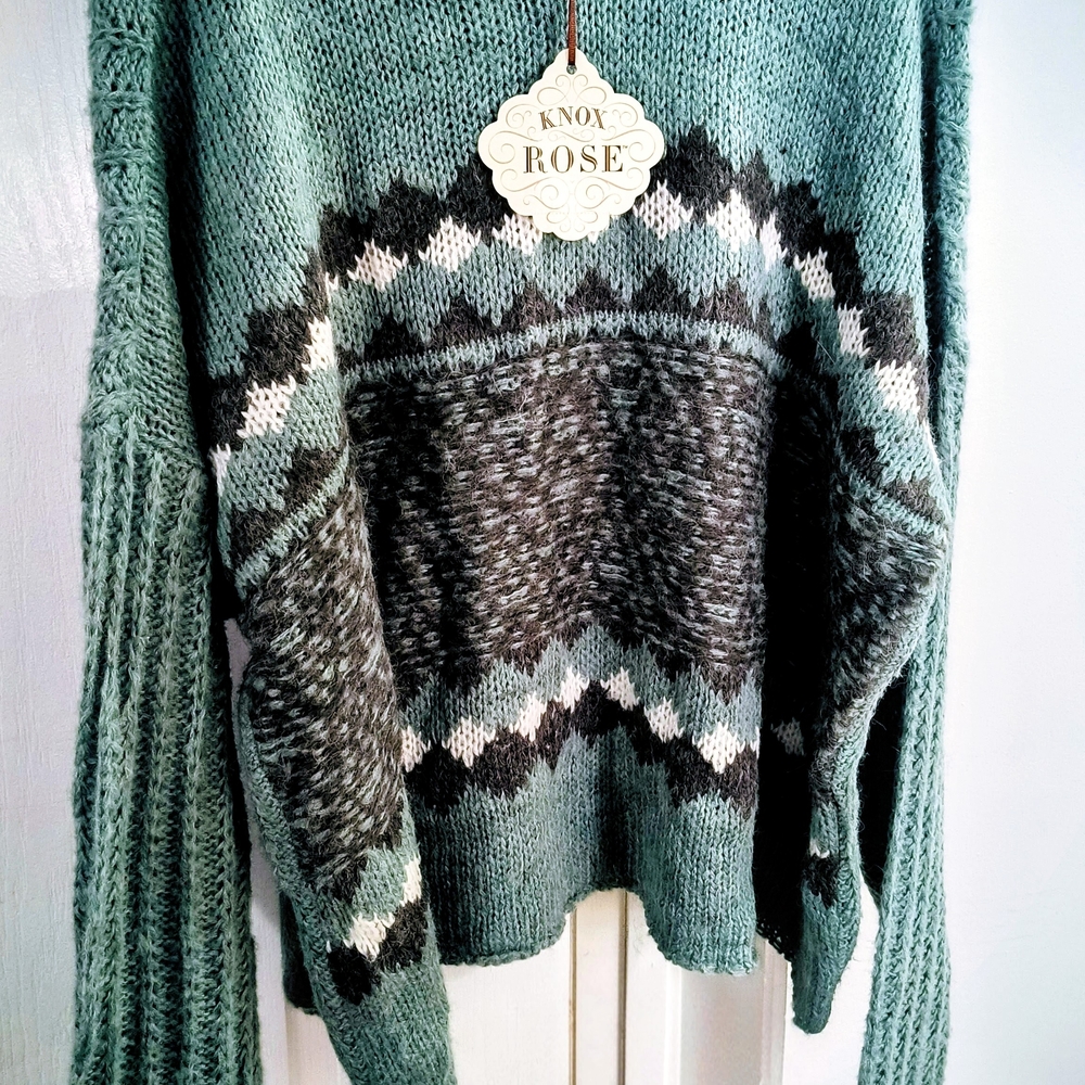 Knox Rose Teal and Gray Patterned Sweater